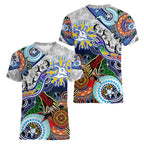Custom NAIDOC Week 2024 North Melbourne Kangaroos Women V-Neck T-Shirt Australia Aboriginal Dot Painting