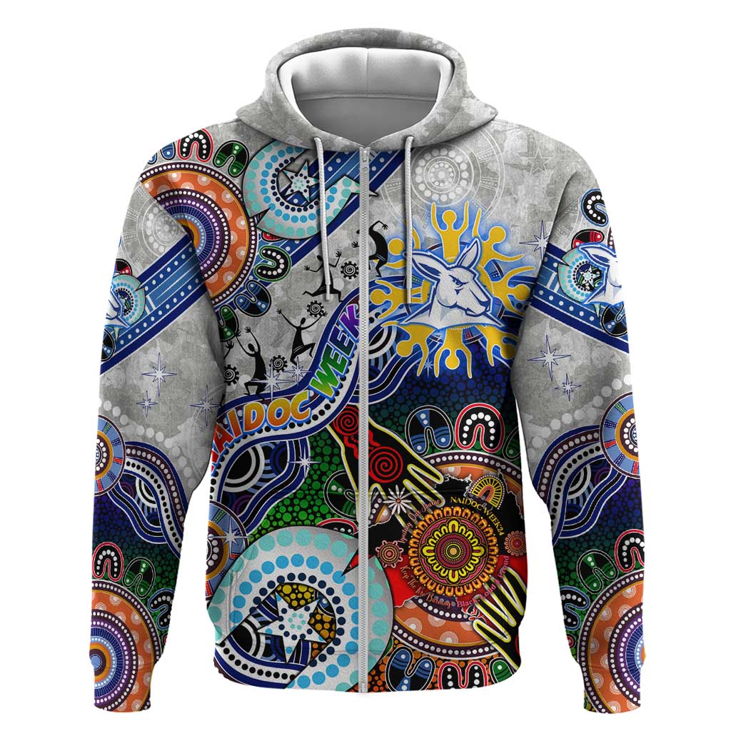 Custom NAIDOC Week 2024 North Melbourne Kangaroos Zip Hoodie Australia Aboriginal Dot Painting