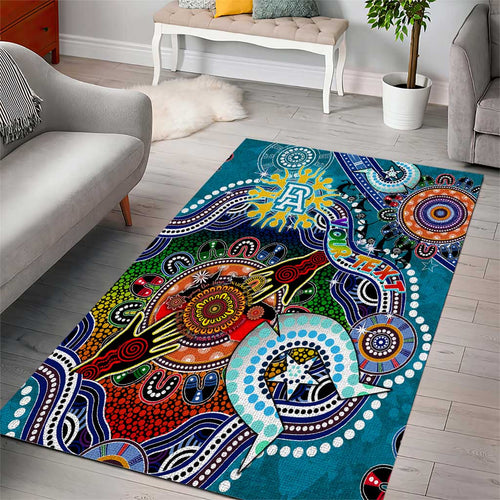 Custom NAIDOC Week 2024 Port Adelaide Power Area Rug Australia Aboriginal Dot Painting