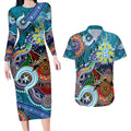 Custom NAIDOC Week 2024 Port Adelaide Power Couples Matching Long Sleeve Bodycon Dress and Hawaiian Shirt Australia Aboriginal Dot Painting