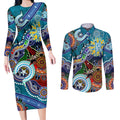 Custom NAIDOC Week 2024 Port Adelaide Power Couples Matching Long Sleeve Bodycon Dress and Long Sleeve Button Shirt Australia Aboriginal Dot Painting