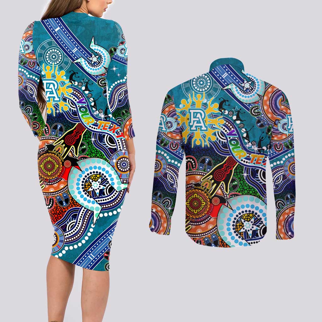 Custom NAIDOC Week 2024 Port Adelaide Power Couples Matching Long Sleeve Bodycon Dress and Long Sleeve Button Shirt Australia Aboriginal Dot Painting