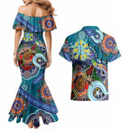 Custom NAIDOC Week 2024 Port Adelaide Power Couples Matching Mermaid Dress and Hawaiian Shirt Australia Aboriginal Dot Painting