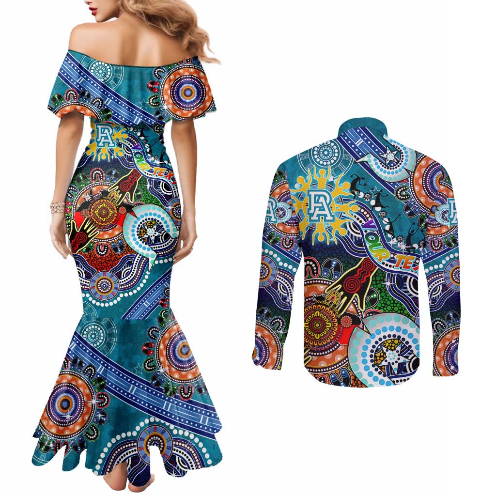 Custom NAIDOC Week 2024 Port Adelaide Power Couples Matching Mermaid Dress and Long Sleeve Button Shirt Australia Aboriginal Dot Painting