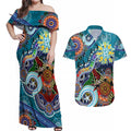 Custom NAIDOC Week 2024 Port Adelaide Power Couples Matching Off Shoulder Maxi Dress and Hawaiian Shirt Australia Aboriginal Dot Painting