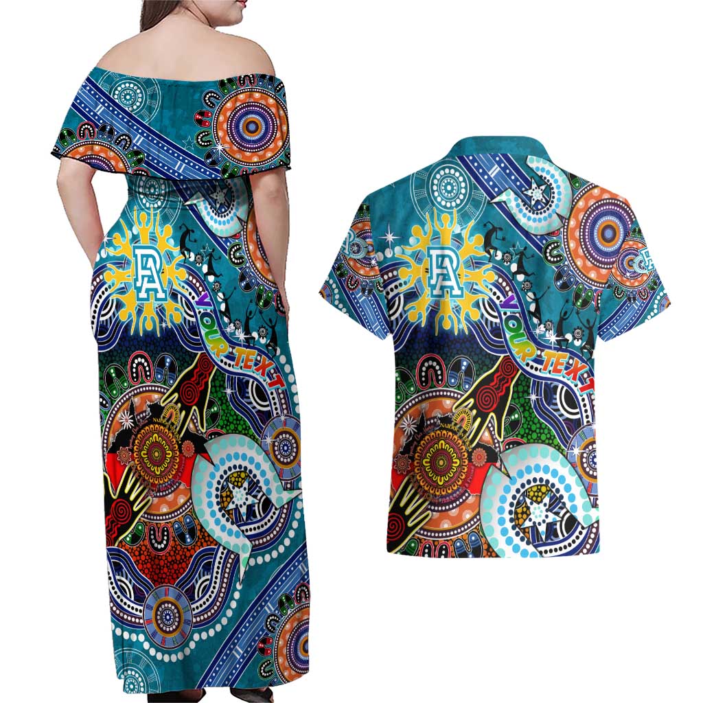 Custom NAIDOC Week 2024 Port Adelaide Power Couples Matching Off Shoulder Maxi Dress and Hawaiian Shirt Australia Aboriginal Dot Painting