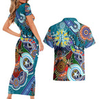 Custom NAIDOC Week 2024 Port Adelaide Power Couples Matching Short Sleeve Bodycon Dress and Hawaiian Shirt Australia Aboriginal Dot Painting