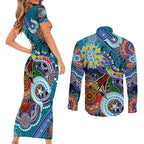 Custom NAIDOC Week 2024 Port Adelaide Power Couples Matching Short Sleeve Bodycon Dress and Long Sleeve Button Shirt Australia Aboriginal Dot Painting