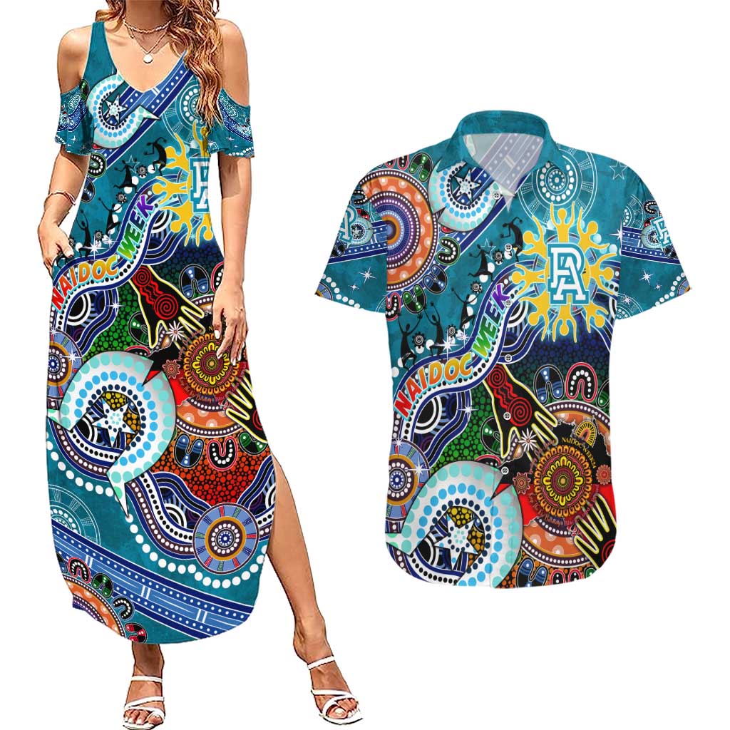 Custom NAIDOC Week 2024 Port Adelaide Power Couples Matching Summer Maxi Dress and Hawaiian Shirt Australia Aboriginal Dot Painting