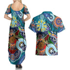 Custom NAIDOC Week 2024 Port Adelaide Power Couples Matching Summer Maxi Dress and Hawaiian Shirt Australia Aboriginal Dot Painting