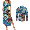Custom NAIDOC Week 2024 Port Adelaide Power Couples Matching Summer Maxi Dress and Long Sleeve Button Shirt Australia Aboriginal Dot Painting