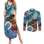 Custom NAIDOC Week 2024 Port Adelaide Power Couples Matching Summer Maxi Dress and Long Sleeve Button Shirt Australia Aboriginal Dot Painting