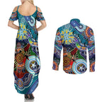 Custom NAIDOC Week 2024 Port Adelaide Power Couples Matching Summer Maxi Dress and Long Sleeve Button Shirt Australia Aboriginal Dot Painting