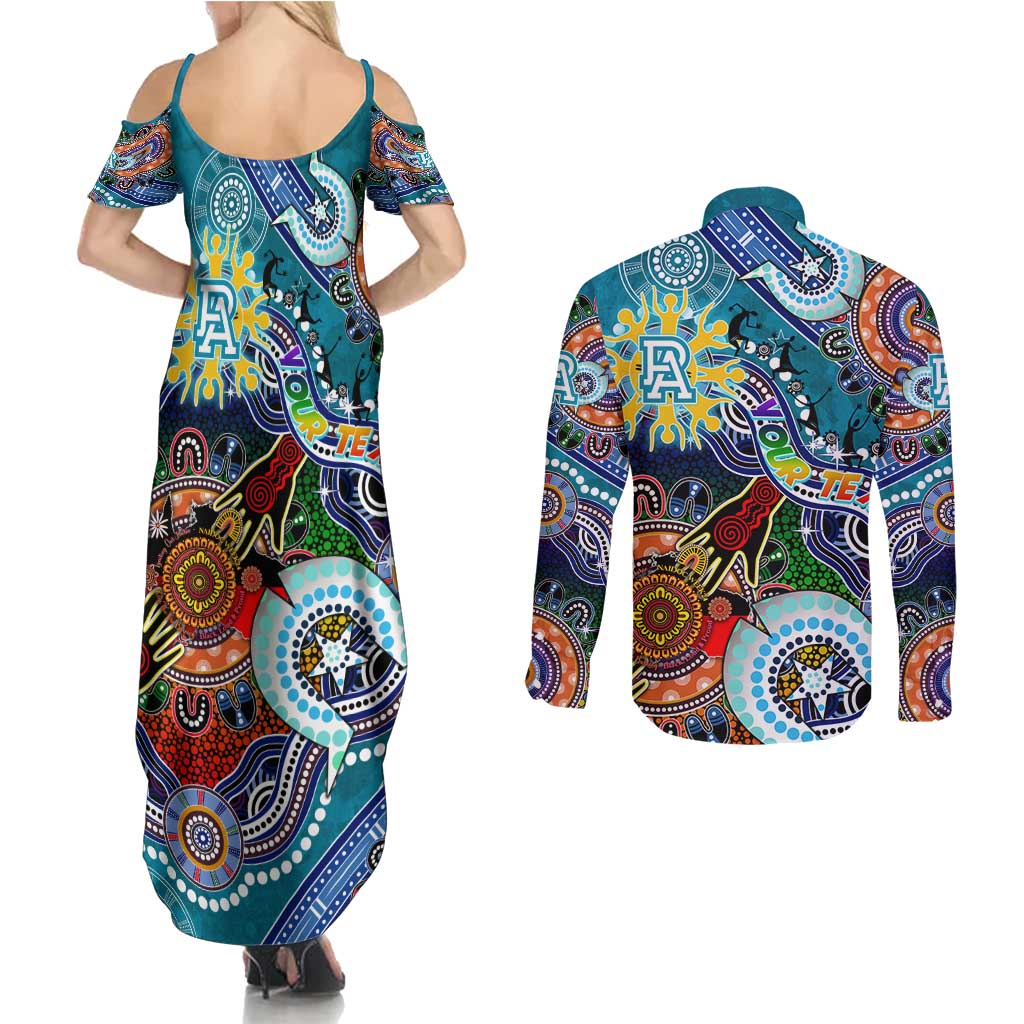 Custom NAIDOC Week 2024 Port Adelaide Power Couples Matching Summer Maxi Dress and Long Sleeve Button Shirt Australia Aboriginal Dot Painting