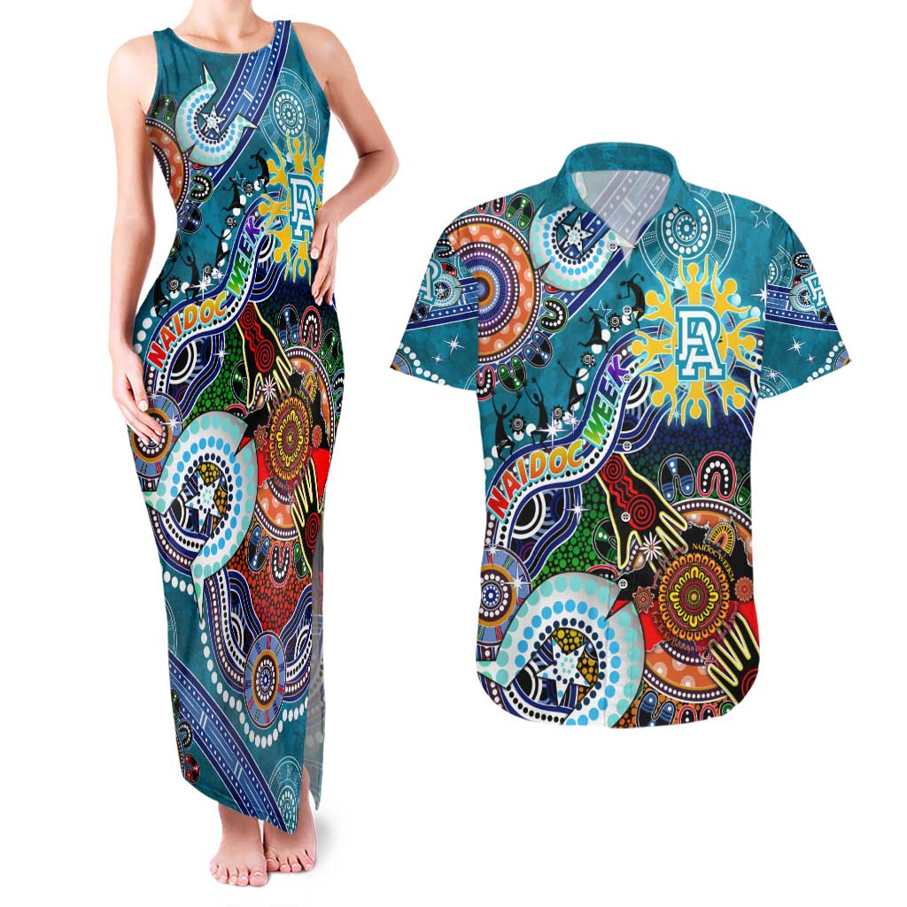 Custom NAIDOC Week 2024 Port Adelaide Power Couples Matching Tank Maxi Dress and Hawaiian Shirt Australia Aboriginal Dot Painting