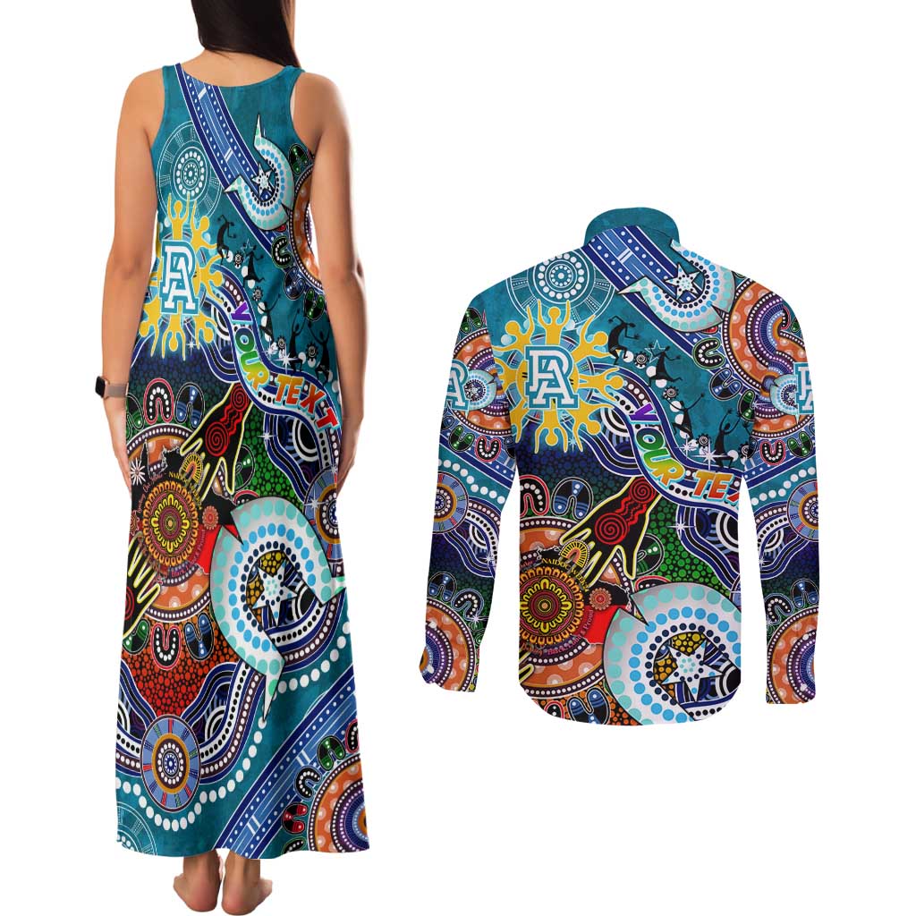 Custom NAIDOC Week 2024 Port Adelaide Power Couples Matching Tank Maxi Dress and Long Sleeve Button Shirt Australia Aboriginal Dot Painting