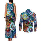 Custom NAIDOC Week 2024 Port Adelaide Power Couples Matching Tank Maxi Dress and Long Sleeve Button Shirt Australia Aboriginal Dot Painting