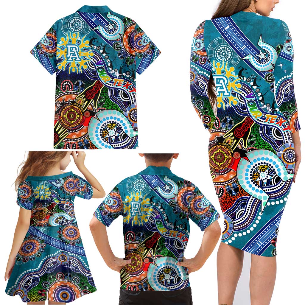 Custom NAIDOC Week 2024 Port Adelaide Power Family Matching Long Sleeve Bodycon Dress and Hawaiian Shirt Australia Aboriginal Dot Painting