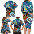 Custom NAIDOC Week 2024 Port Adelaide Power Family Matching Long Sleeve Bodycon Dress and Hawaiian Shirt Australia Aboriginal Dot Painting