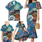 Custom NAIDOC Week 2024 Port Adelaide Power Family Matching Mermaid Dress and Hawaiian Shirt Australia Aboriginal Dot Painting