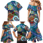 Custom NAIDOC Week 2024 Port Adelaide Power Family Matching Mermaid Dress and Hawaiian Shirt Australia Aboriginal Dot Painting