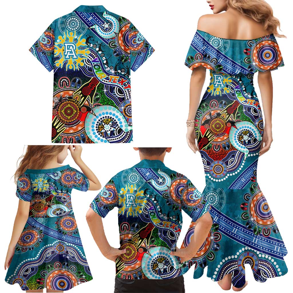 Custom NAIDOC Week 2024 Port Adelaide Power Family Matching Mermaid Dress and Hawaiian Shirt Australia Aboriginal Dot Painting