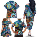 Custom NAIDOC Week 2024 Port Adelaide Power Family Matching Off The Shoulder Long Sleeve Dress and Hawaiian Shirt Australia Aboriginal Dot Painting