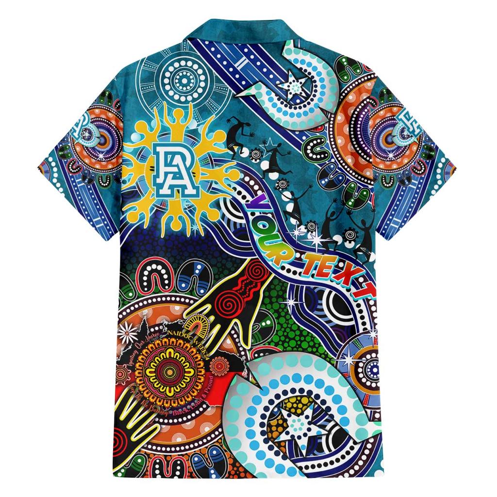 Custom NAIDOC Week 2024 Port Adelaide Power Family Matching Off The Shoulder Long Sleeve Dress and Hawaiian Shirt Australia Aboriginal Dot Painting