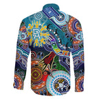 Custom NAIDOC Week 2024 Port Adelaide Power Family Matching Off The Shoulder Long Sleeve Dress and Hawaiian Shirt Australia Aboriginal Dot Painting