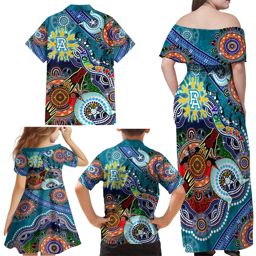 Custom NAIDOC Week 2024 Port Adelaide Power Family Matching Off Shoulder Maxi Dress and Hawaiian Shirt Australia Aboriginal Dot Painting