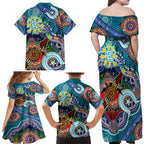 Custom NAIDOC Week 2024 Port Adelaide Power Family Matching Off Shoulder Maxi Dress and Hawaiian Shirt Australia Aboriginal Dot Painting