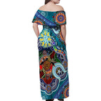 Custom NAIDOC Week 2024 Port Adelaide Power Family Matching Off Shoulder Maxi Dress and Hawaiian Shirt Australia Aboriginal Dot Painting