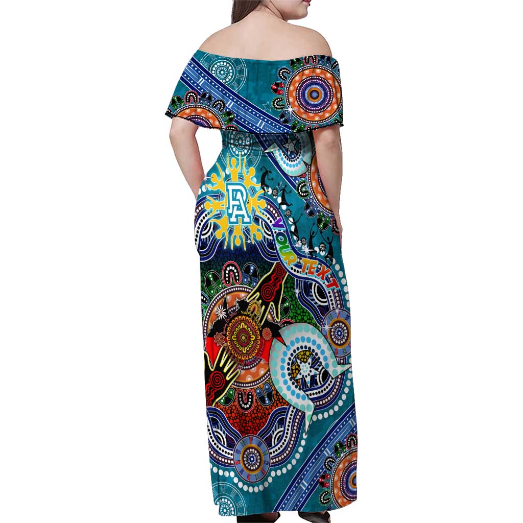 Custom NAIDOC Week 2024 Port Adelaide Power Family Matching Off Shoulder Maxi Dress and Hawaiian Shirt Australia Aboriginal Dot Painting