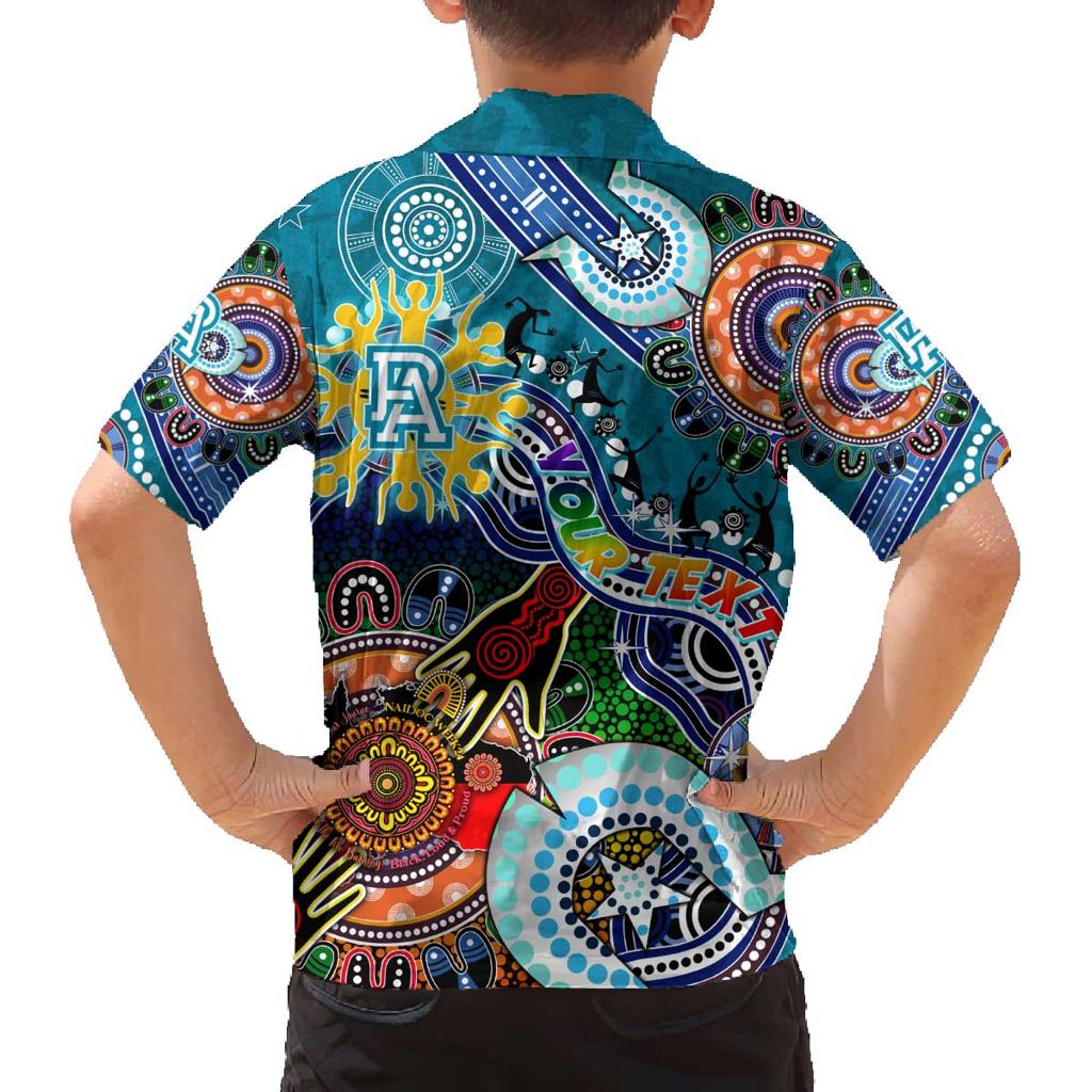 Custom NAIDOC Week 2024 Port Adelaide Power Family Matching Off Shoulder Short Dress and Hawaiian Shirt Australia Aboriginal Dot Painting