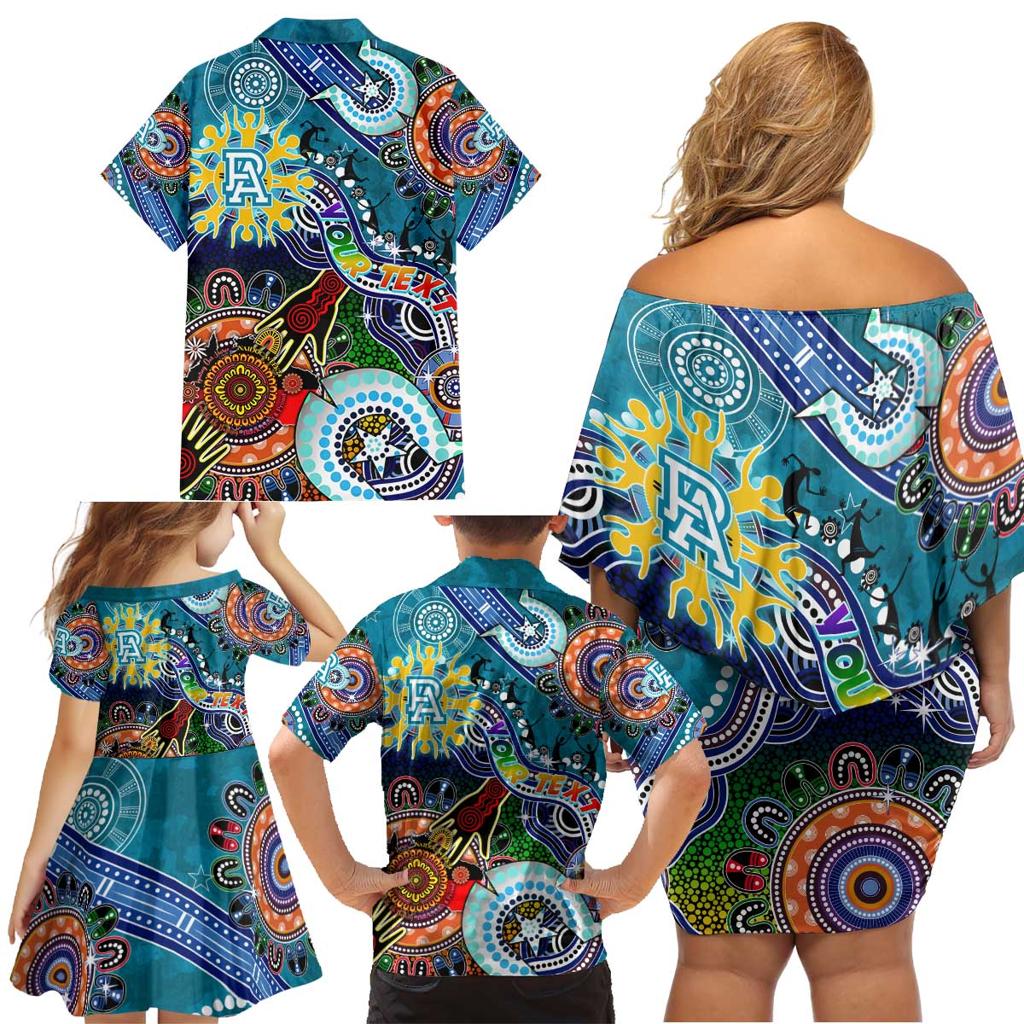 Custom NAIDOC Week 2024 Port Adelaide Power Family Matching Off Shoulder Short Dress and Hawaiian Shirt Australia Aboriginal Dot Painting