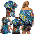 Custom NAIDOC Week 2024 Port Adelaide Power Family Matching Off Shoulder Short Dress and Hawaiian Shirt Australia Aboriginal Dot Painting