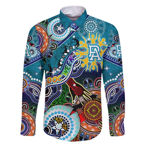 Custom NAIDOC Week 2024 Port Adelaide Power Family Matching Off Shoulder Short Dress and Hawaiian Shirt Australia Aboriginal Dot Painting