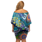 Custom NAIDOC Week 2024 Port Adelaide Power Family Matching Off Shoulder Short Dress and Hawaiian Shirt Australia Aboriginal Dot Painting