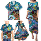 Custom NAIDOC Week 2024 Port Adelaide Power Family Matching Puletasi and Hawaiian Shirt Australia Aboriginal Dot Painting