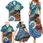 Custom NAIDOC Week 2024 Port Adelaide Power Family Matching Summer Maxi Dress and Hawaiian Shirt Australia Aboriginal Dot Painting