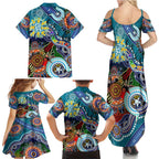 Custom NAIDOC Week 2024 Port Adelaide Power Family Matching Summer Maxi Dress and Hawaiian Shirt Australia Aboriginal Dot Painting