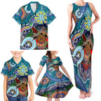 Custom NAIDOC Week 2024 Port Adelaide Power Family Matching Tank Maxi Dress and Hawaiian Shirt Australia Aboriginal Dot Painting