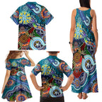 Custom NAIDOC Week 2024 Port Adelaide Power Family Matching Tank Maxi Dress and Hawaiian Shirt Australia Aboriginal Dot Painting