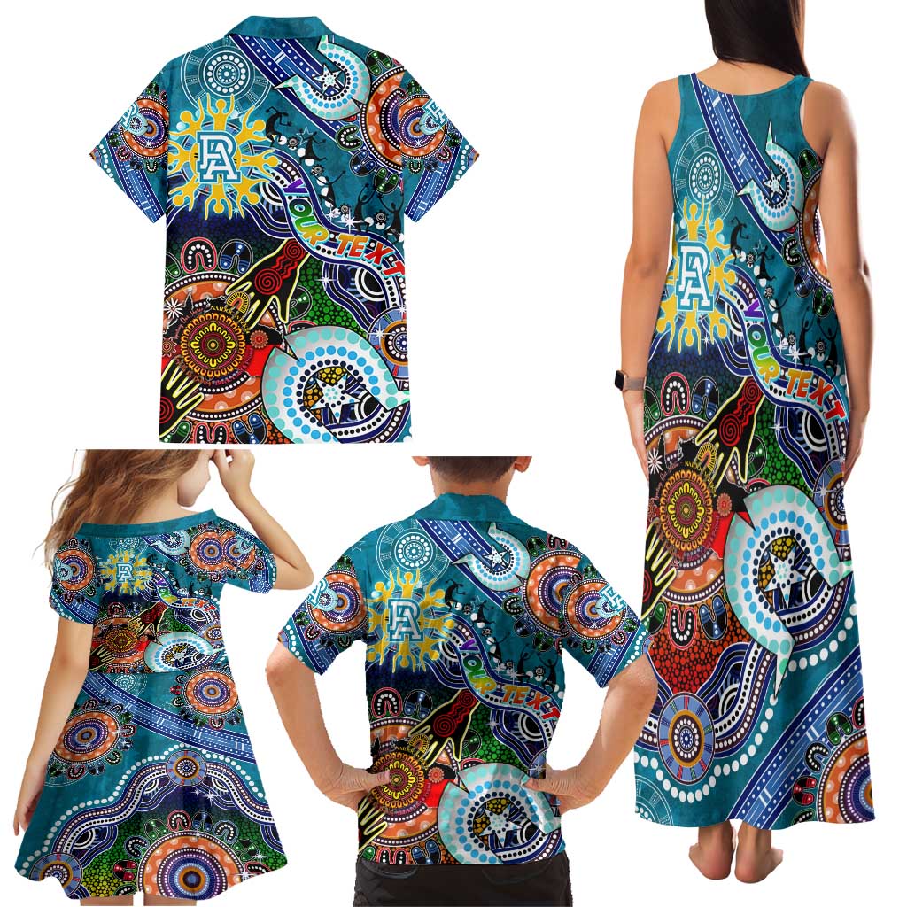 Custom NAIDOC Week 2024 Port Adelaide Power Family Matching Tank Maxi Dress and Hawaiian Shirt Australia Aboriginal Dot Painting