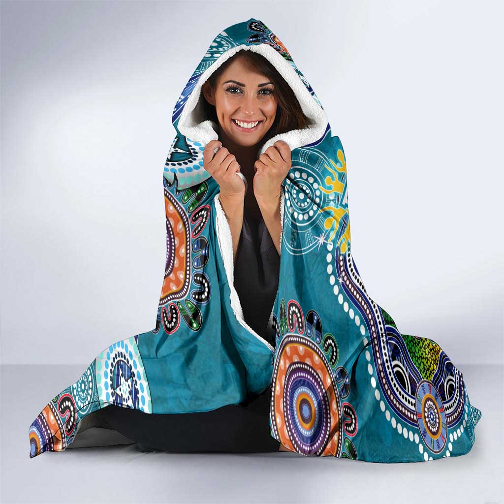 Custom NAIDOC Week 2024 Port Adelaide Power Hooded Blanket Australia Aboriginal Dot Painting