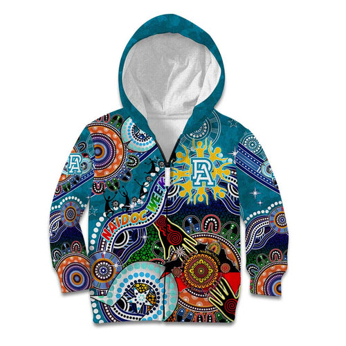 Custom NAIDOC Week 2024 Port Adelaide Power Kid Hoodie Australia Aboriginal Dot Painting