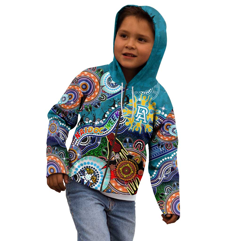 Custom NAIDOC Week 2024 Port Adelaide Power Kid Hoodie Australia Aboriginal Dot Painting