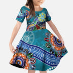 Custom NAIDOC Week 2024 Port Adelaide Power Kid Short Sleeve Dress Australia Aboriginal Dot Painting