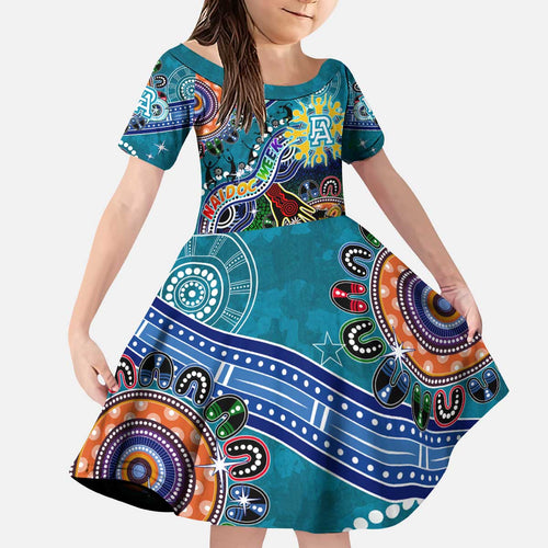 Custom NAIDOC Week 2024 Port Adelaide Power Kid Short Sleeve Dress Australia Aboriginal Dot Painting