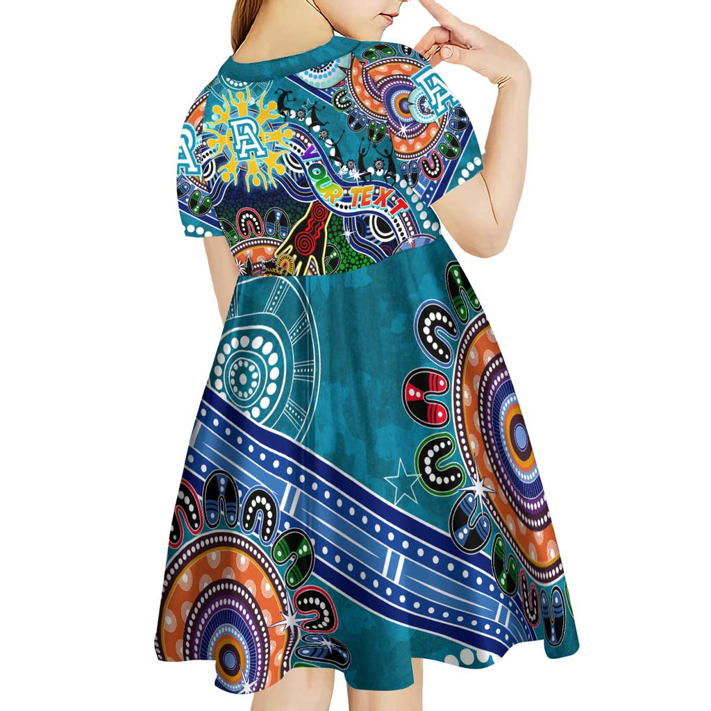 Custom NAIDOC Week 2024 Port Adelaide Power Kid Short Sleeve Dress Australia Aboriginal Dot Painting
